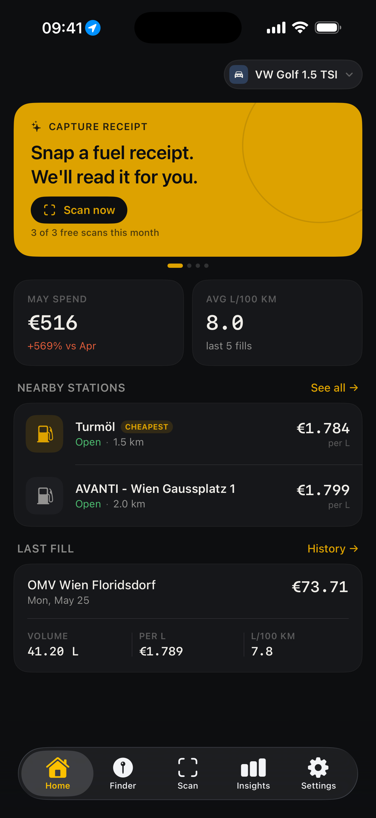 TankIt home screen